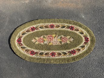 Hand Hooked Oval Rug With Floral Motif