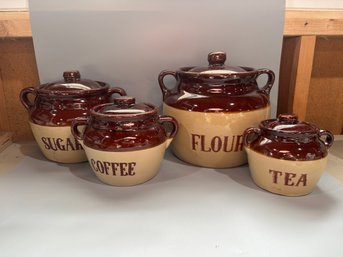 Monmouth Pottery Stoneware Kitchen Canister Set - Flour, Sugar, Coffee, Tea
