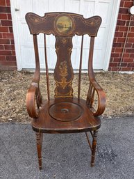 Antique Wooden Commode Chair / Potty Chair With Hand Painted Design