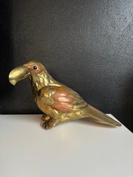 Hand Crafted Brass And Copper Toucan Bird Sculpture