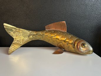 Large Hand Crafted Brass And Copper Toned Koi Fish