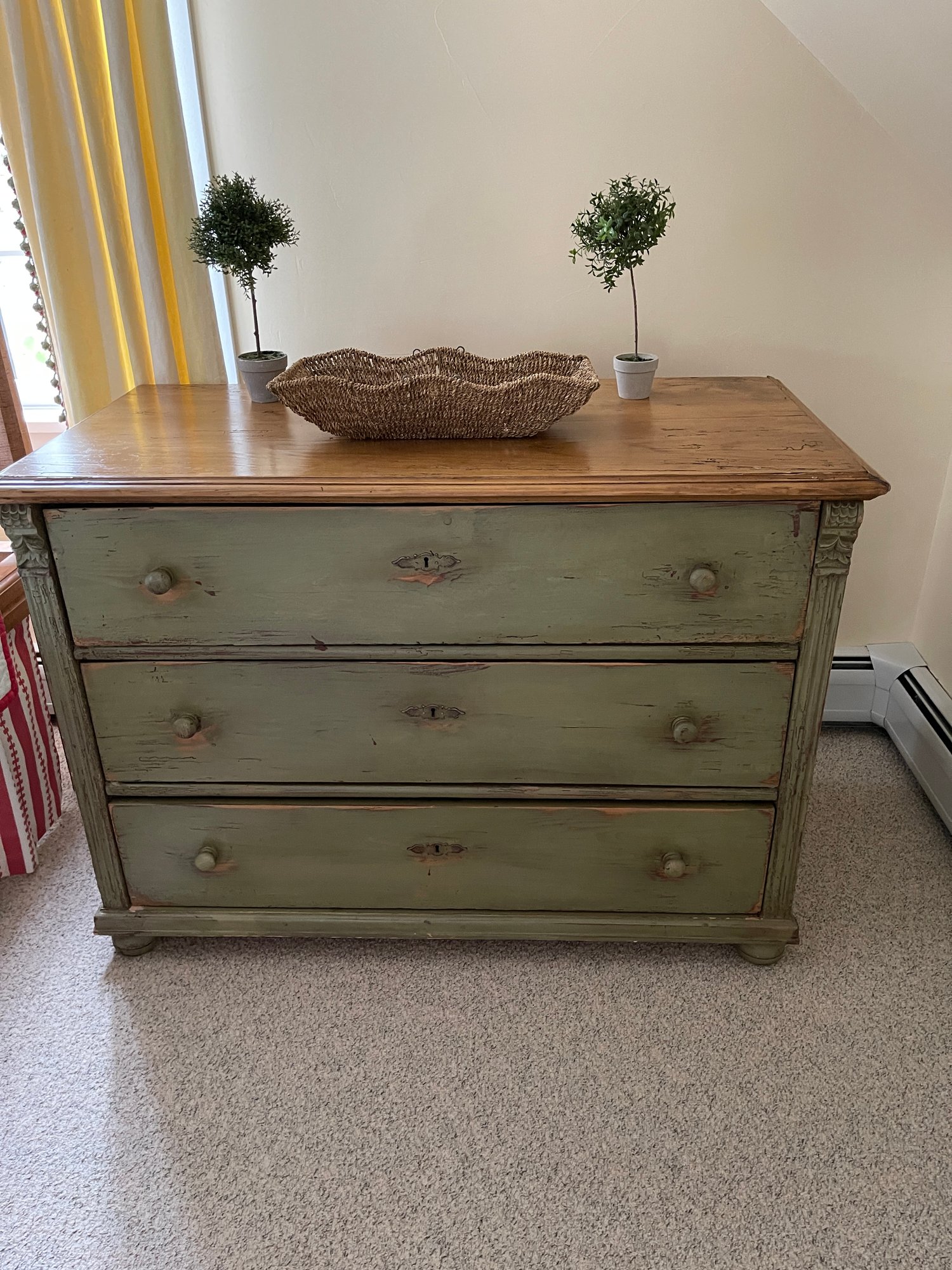 green dresser with wood top Henley Scalloped Edge 6 Drawer Wide Dresser, Sage Green main image 1