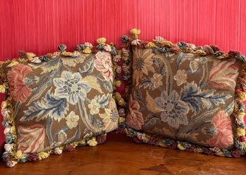 Pair Of Aubusson Needlepoint Pillows