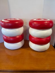 Pair Of Red & White Swirl Stools / Ottomans  Whimsical Modern Design
