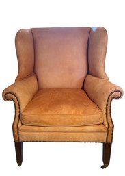 Classic Leather Wingback Armchair With Nailhead Trim
