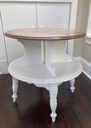 Two-Tier Round Accent Table With Storage Shelf  Painted White & Wood Top
