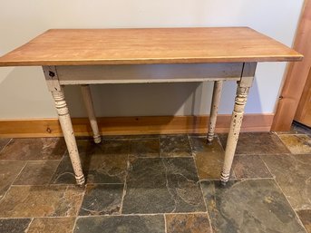 Vintage Farmhouse Table With Painted Base & Wood Top