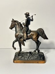 Vintage Western Cowboy On Horseback Sculpture With Lasso