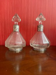 Pair Etched Glass Decanters