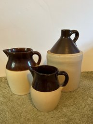 Set Of 3 Stoneware Crock And Pitchers