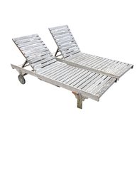 Pair Of Teak Outdoor Chaise Lounge Chairs With Wheels