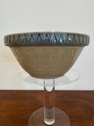 Antique Stoneware Mixing Bowl With Painted Rim