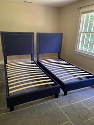 Pair Of Twin Upholstered Platform Beds With Nailhead Trim