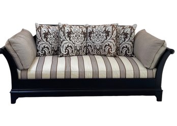 Designer Upholstered Sofa With Carved Wood Frame