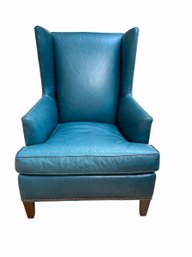 Aqua Leather Wingback Accent Chair With Nailhead Trim