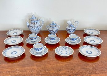 Childs Vintage Porcelain Tea Service  Blue And Gilt Decor