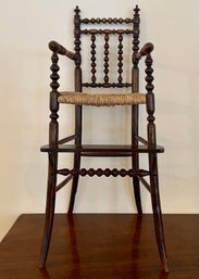 9th Century Turned Wood Highchair With Rush Seat