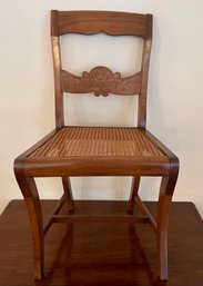 19th Century Carved Wood Side Chair With Caned Seat