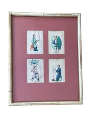 Framed Set Of Four Chinese Export Style Figural Paintings On Pith Paper