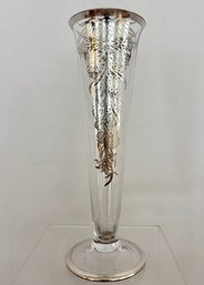 Art Nouveau Glass Vase With Silver Overlay Elegant Tall Glass Vase Featuring An Exquisite Silver Overlay Flora