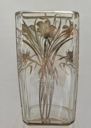 Art Nouveau Glass Vase With Gilt Floral Decoration