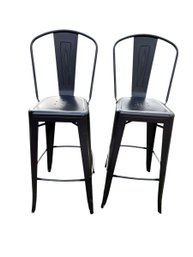 Pair Tolix Style Metal Bar Stools