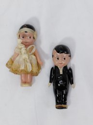 Vintage Celluloid Bride And Groom Cake Topper Pairing