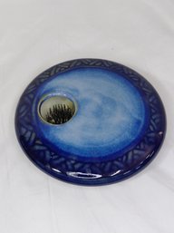 Glazed Blue Ceramic Bowl With Flower Frog
