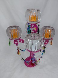 Pink Beaded Candle Holder With Five Glass Votives