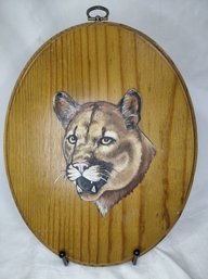 Mountain Lion Wood Oval Painting