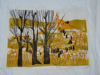 Multi-Layer Block Print Village - No Frame
