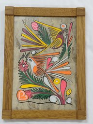 Mexican Hand Painted Multi-Color Birds - Wood Frame With Minimal Detail