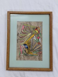 Mexican Hand Painted Bark Birds - Wood Frame