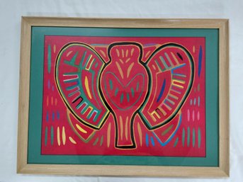 Vintage Mola Framed Embroidery Red Bird - Wood Frame