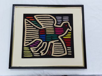 Vintage Mola Embroidered Bird - Black Frame, No Glass