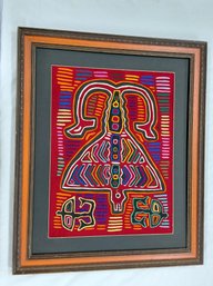 Vintage Mola Framed Embroidery Fish - Wood Frame With Orange Detail