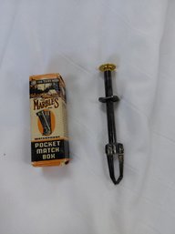 Pocket Match Box And Silver Plate Sugar Tongs