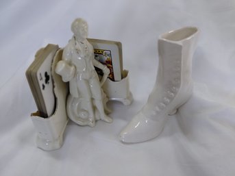 Vintage White Shoe Vase And Vintage White Cigarette Holder