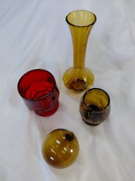Amber Vase Globe And Cup Set - Four