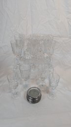 Crystal Wine Glass Set With Sterling Rimmed Dishes