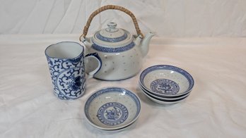 Chinese Teapot With Rice Eye Dragon Plates