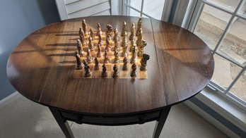 Vintage Ferguson Wood Chess Board Table With Metal Pieces And Backgammon Board