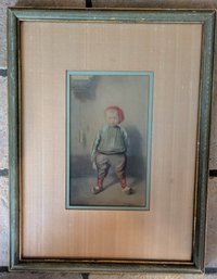Child With Red Cap Pastel Drawing Of Boy - Signed