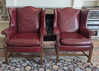 Wingback Red Leather Chairs - Georgian Style Ruby Red Leather