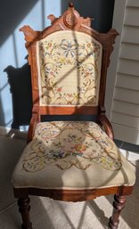 Antique Floral Upholstered Chair With Wood Frame