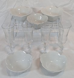 Tulip Flute Glasses With White Flower Dishes