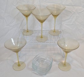 MCM Style Martini Glassware With Clear Olive Dishes
