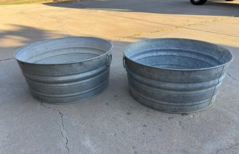 Lot Of 2 Large Galvanized Steel Tubs 24' X 10'