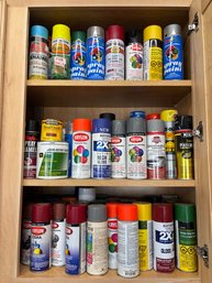 Huge Lot Cabinet Full Of Misc Color Spray Paints By Krylon, Rustoleum, Etc