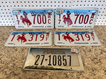 Lot Of 5 Vintage 90s Wyoming & Montana License Plates